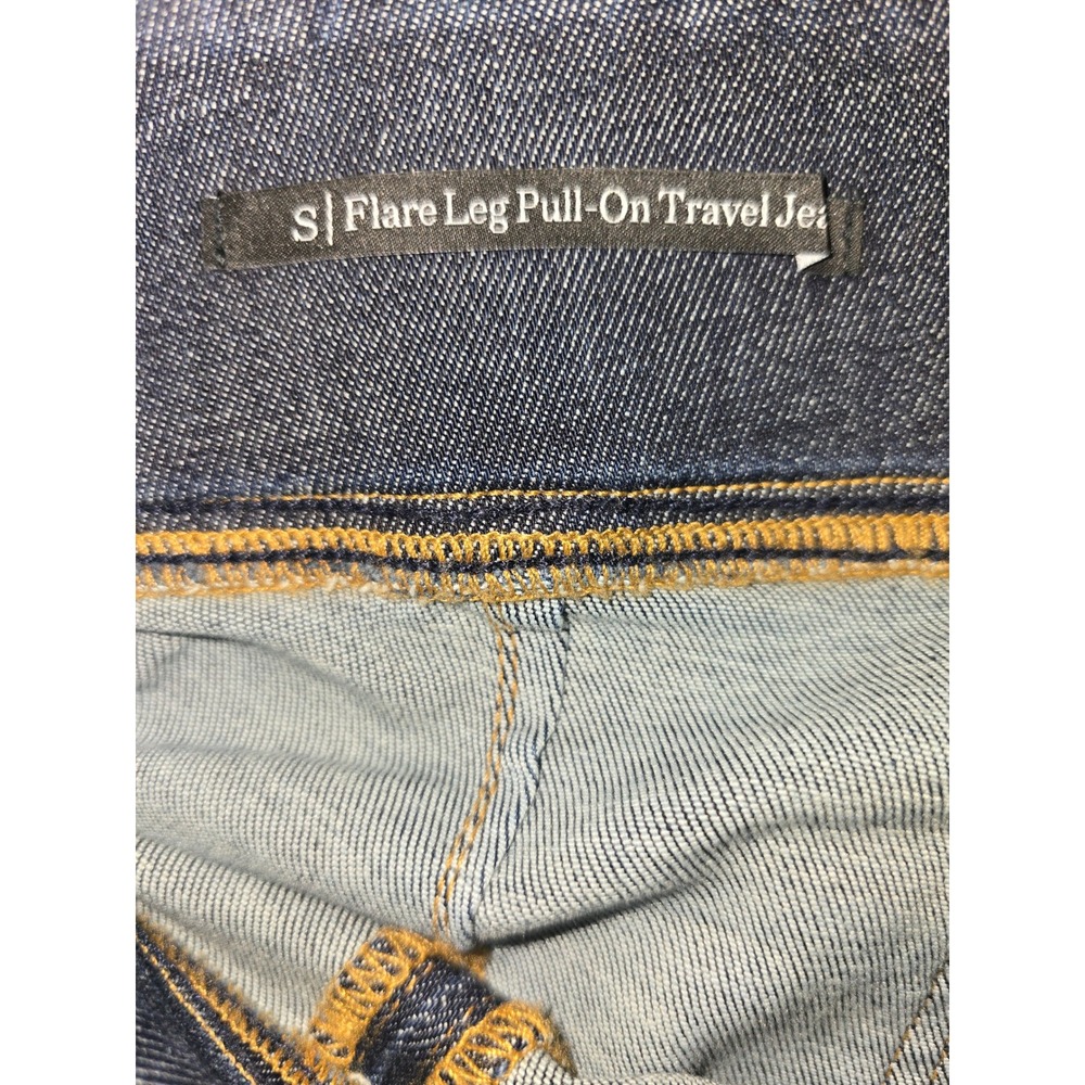Talbots Women S Flare Leg Pull-On Travel Jeans Dark Beekman Wash High Rise Seam - Picture 6 of 8